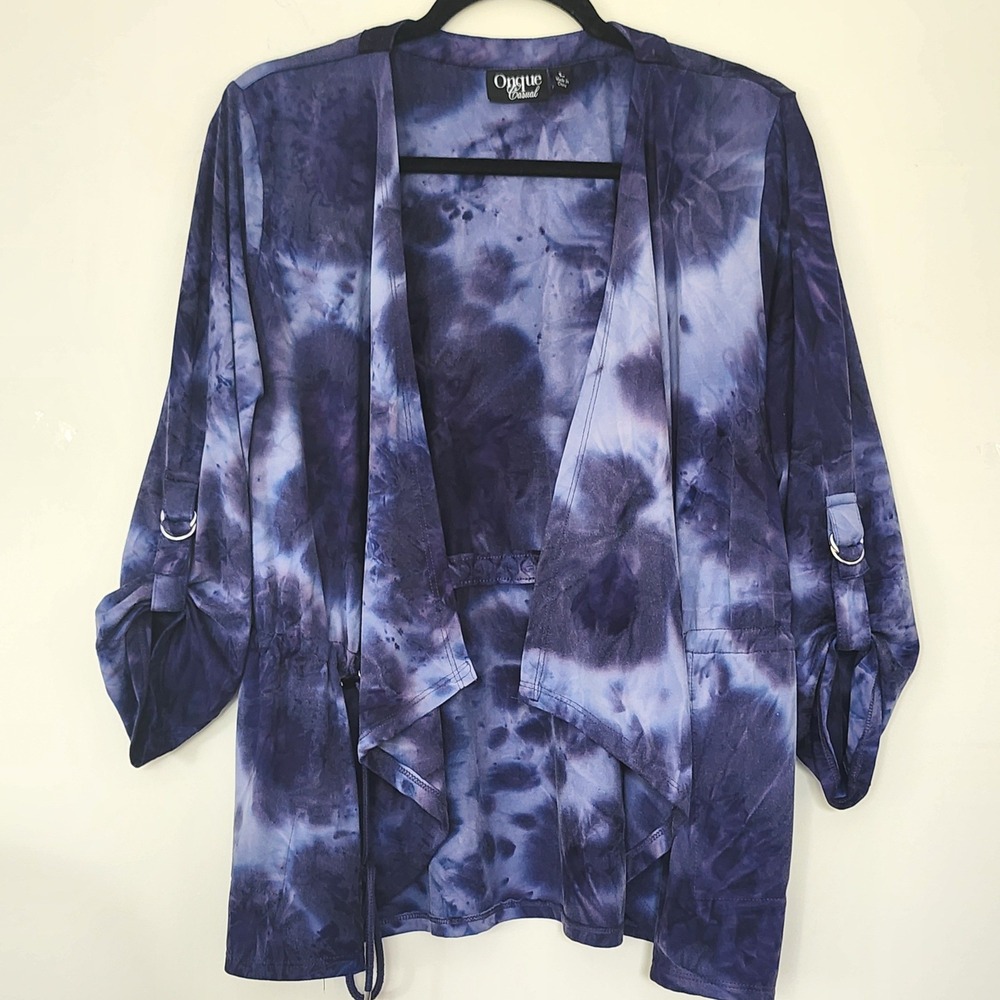 Onque Blue Tie Dye Kimono Cardigan Relaxed Drape Layering Lightweight  SZ Large